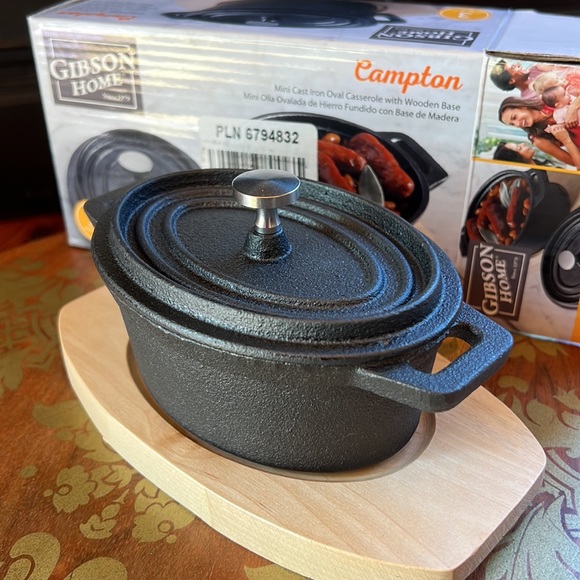 Gibson Home Campton 3 piece Mini Cast Iron Oval Casserole with Wooden Base - NIB - Picture 16 of 16